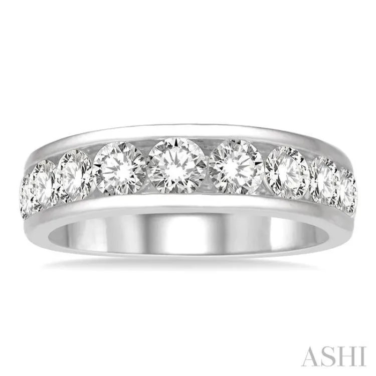 2 ctw Channel Set 11 Stone Round Cut Diamond Wedding Band in 14K White Gold