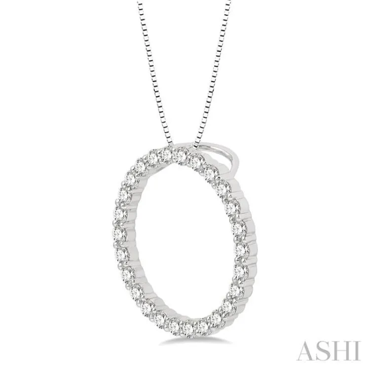 3/4 ctw Circle of Love Round Cut Diamond Pendant With Chain in 14K White Gold