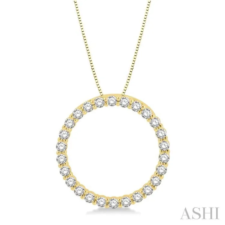 3/4 ctw Circle of Love Round Cut Diamond Pendant With Chain in 14K Yellow Gold