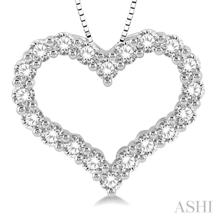 3/4 ctw Heart Charm Round Cut Diamond Pendant With Chain in 14K White Gold