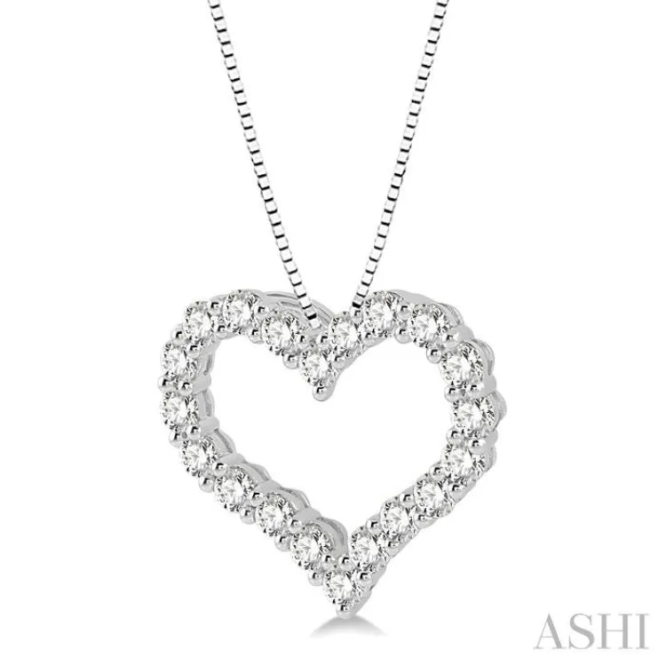 3/4 ctw Heart Charm Round Cut Diamond Pendant With Chain in 14K White Gold