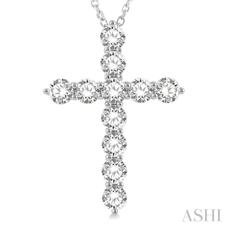 4 ctw Round Cut Diamond Cross Pendant in 14K White Gold with Chain