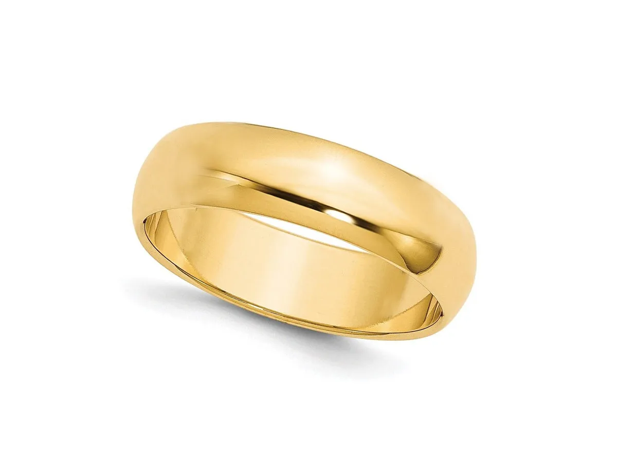 6mm Half Round 14 Karat Yellow Gold Men's Band