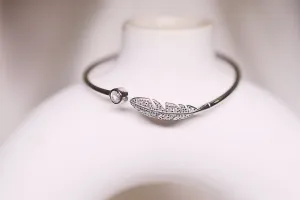 92.5 Silver Feather silver open bangle bracelet