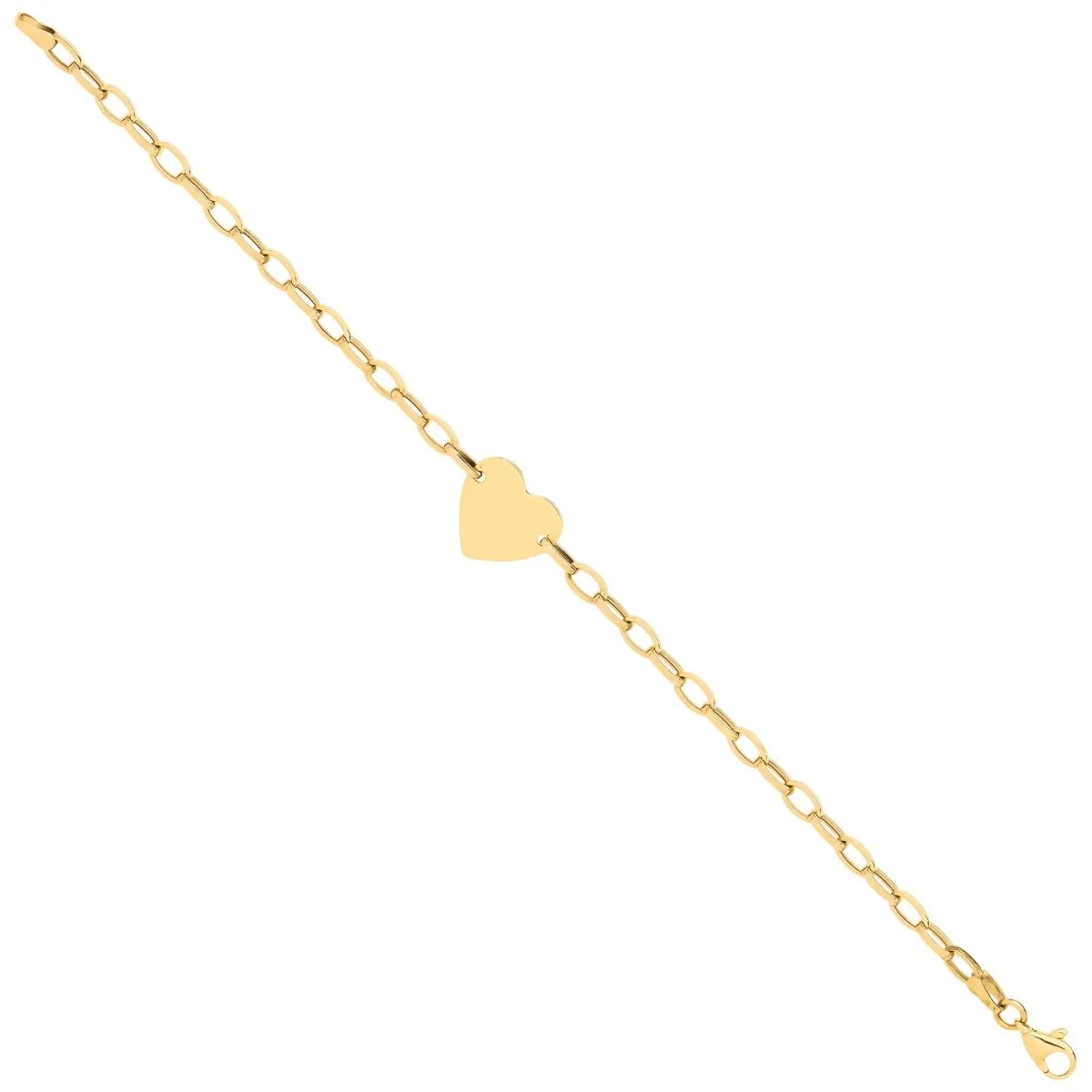 9ct Yellow Gold Heart Plate Belcher Link Ladies Bracelet