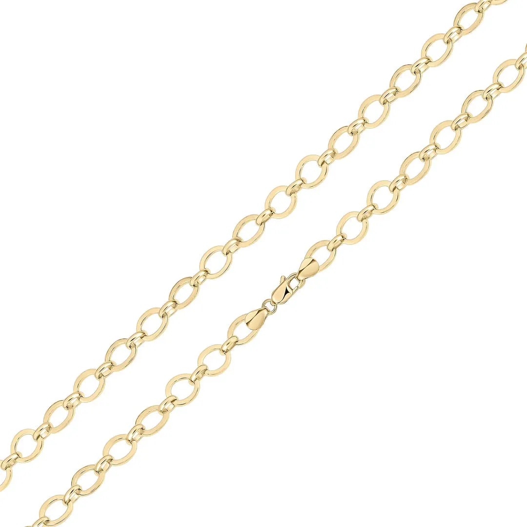 9K Yellow Gold Flat Oval Link Bracelet 7.5"