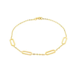 9K Yellow Gold Paperclip Station Bracelet/ 7.5"