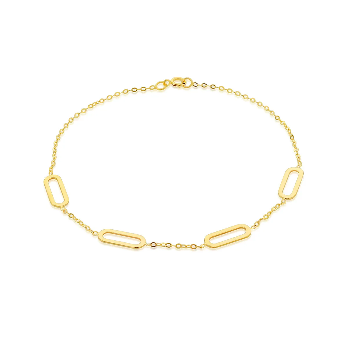 9K Yellow Gold Paperclip Station Bracelet/ 7.5"