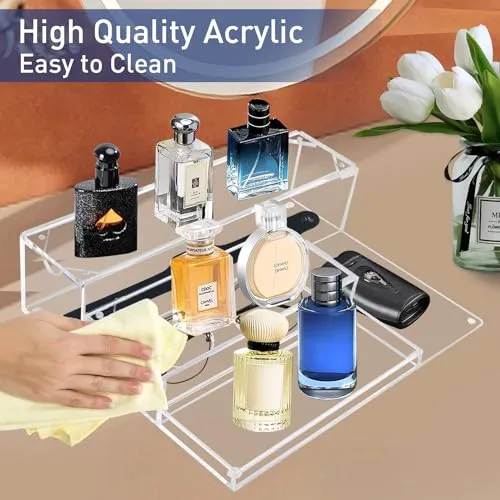 Acrylic Cologne Organizer for Men, Perfume Display Shelf,Perfume Stand with Drawer for Mens Room Essentials,Watch,Accessories, Mens Organizer Station for Dresser,Beside,Night Stand,Best Gifts for Men