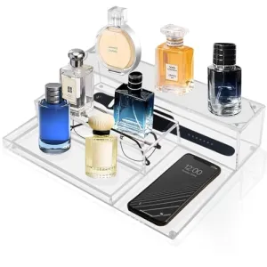 Acrylic Cologne Organizer for Men, Perfume Display Shelf,Perfume Stand with Drawer for Mens Room Essentials,Watch,Accessories, Mens Organizer Station for Dresser,Beside,Night Stand,Best Gifts for Men