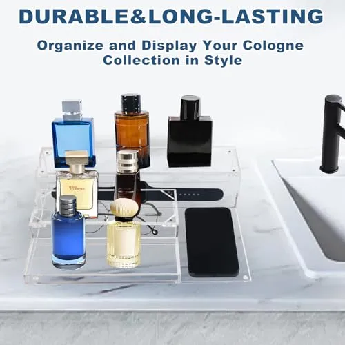 Acrylic Cologne Organizer for Men, Perfume Display Shelf,Perfume Stand with Drawer for Mens Room Essentials,Watch,Accessories, Mens Organizer Station for Dresser,Beside,Night Stand,Best Gifts for Men