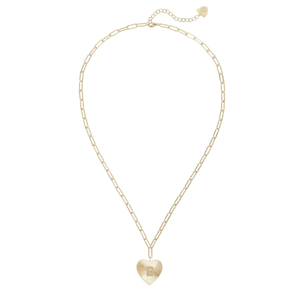 Adorned Heart Initial Necklace in Gold, B