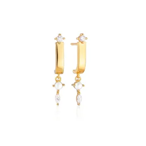 Adria Tre Pendolo Gold Plated Earrings w. White Zirconias & Pearl