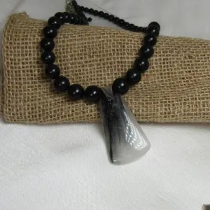 Agate & Black Onyx  Gemstone Handmade Pendant Necklace