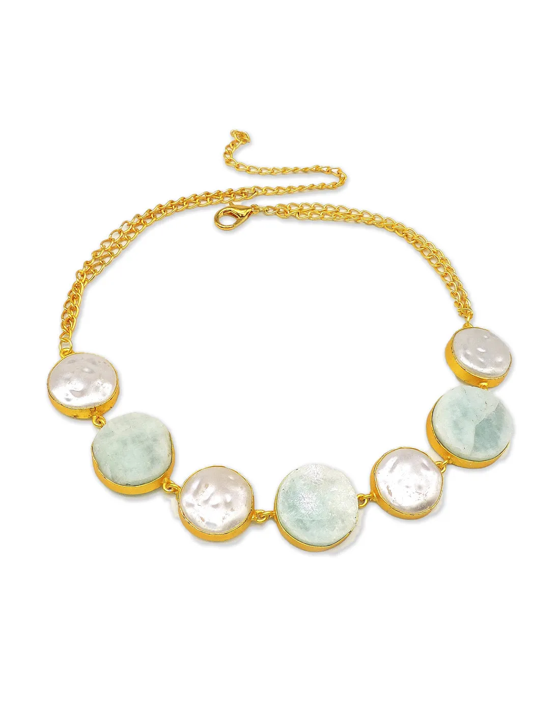 Amazonite & Baroque Pearl Necklace - Handcrafted Jewellery