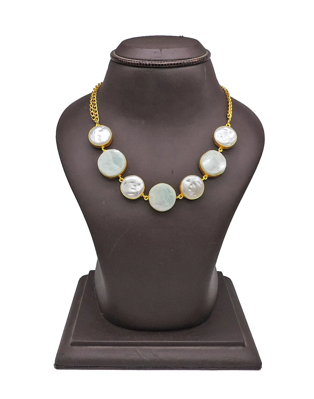 Amazonite & Baroque Pearl Necklace - Handcrafted Jewellery