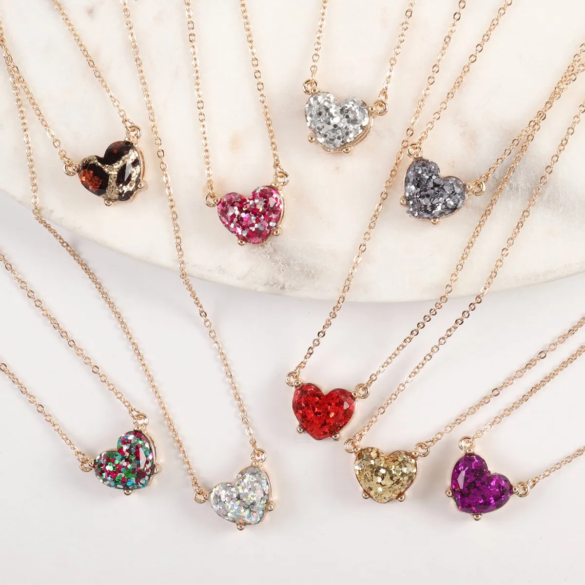 An0105 - Heart Glitter Epoxy Necklace