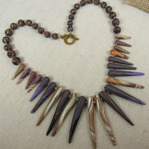 Artisan Handmade Lavender & Tan  Statement Necklace