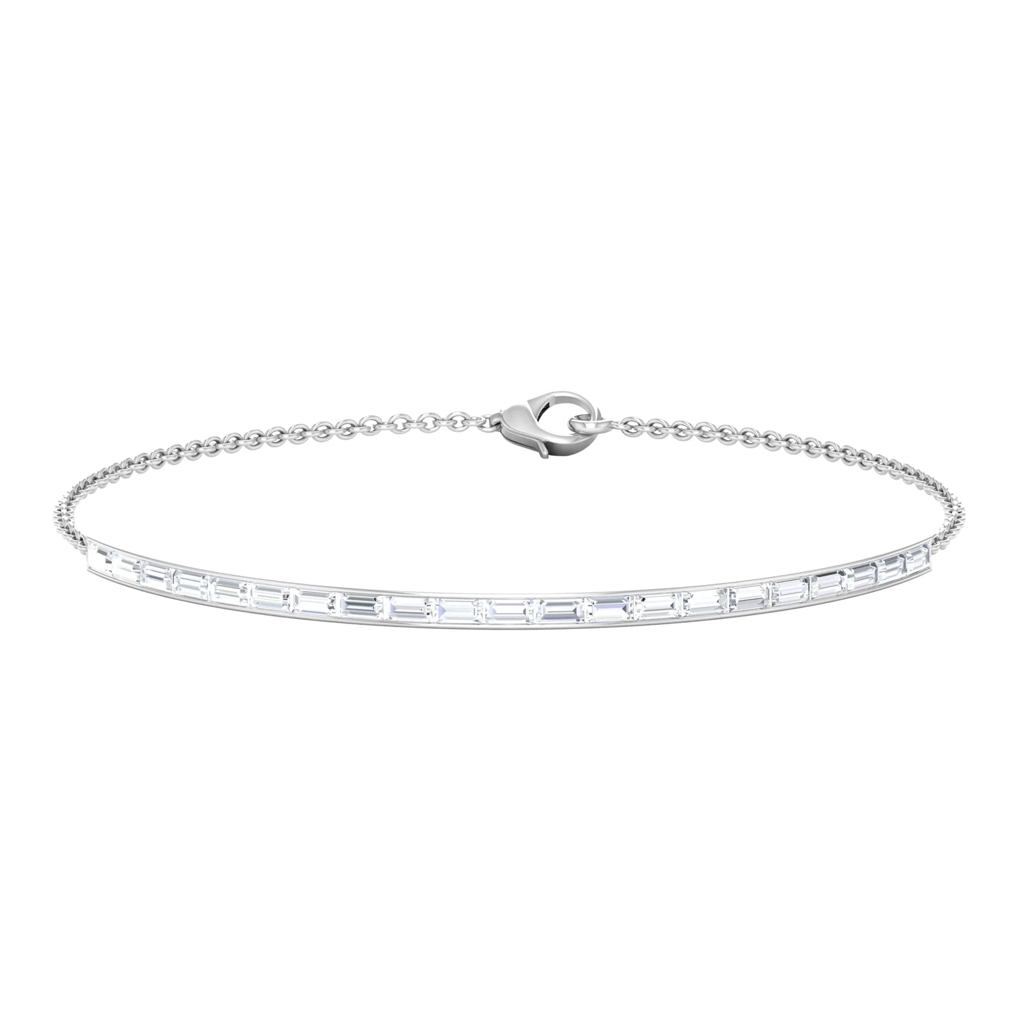 Baguette Cut Zircon Bangle Chain Bracelet in Channel Setting