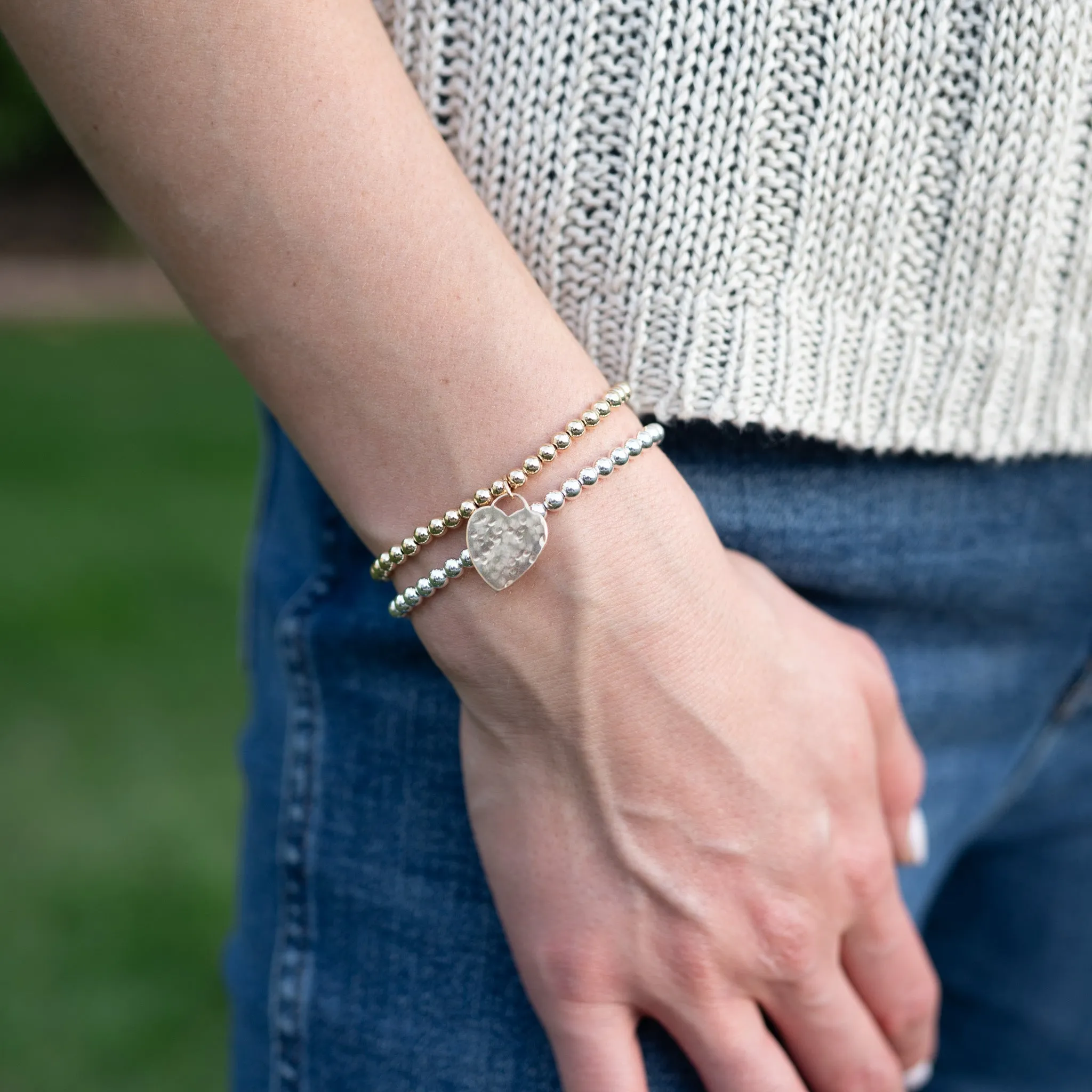 Beaded Lux Mixed Metals Heart Bracelet Set