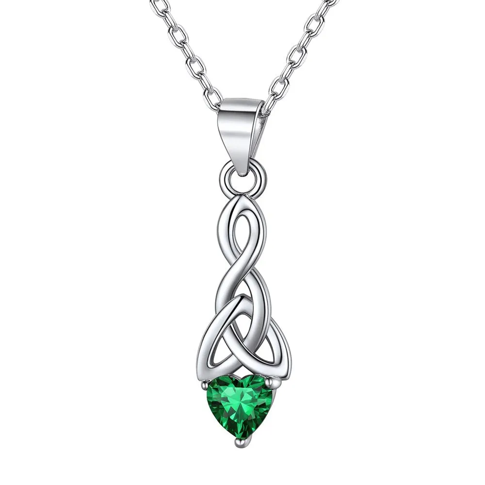 Birthstone Necklace Sterling Silver Celtic Knot Pendant Birthday Gift for Family