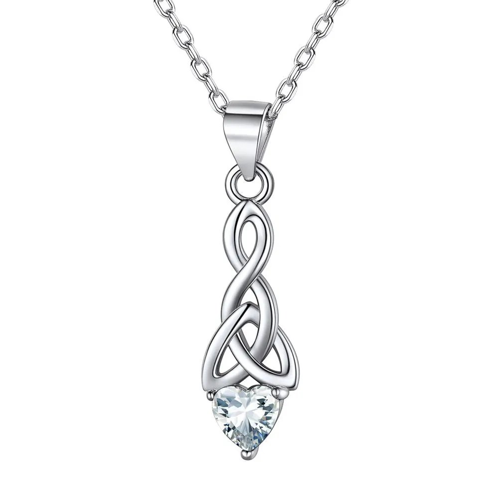 Birthstone Necklace Sterling Silver Celtic Knot Pendant Birthday Gift for Family