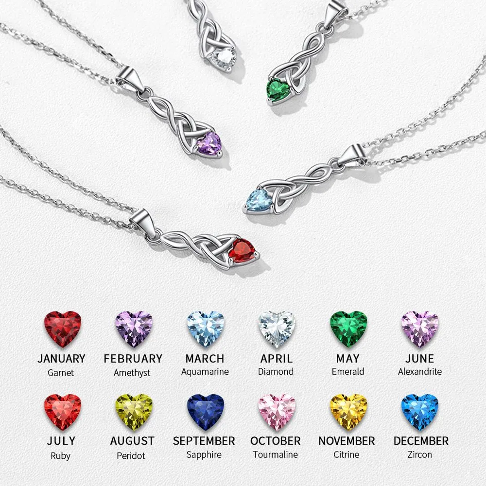 Birthstone Necklace Sterling Silver Celtic Knot Pendant Birthday Gift for Family