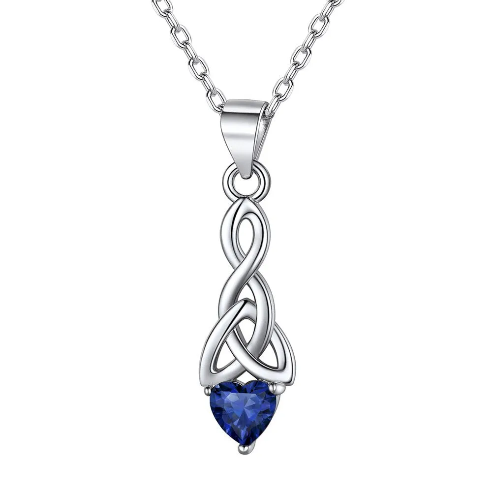 Birthstone Necklace Sterling Silver Celtic Knot Pendant Birthday Gift for Family