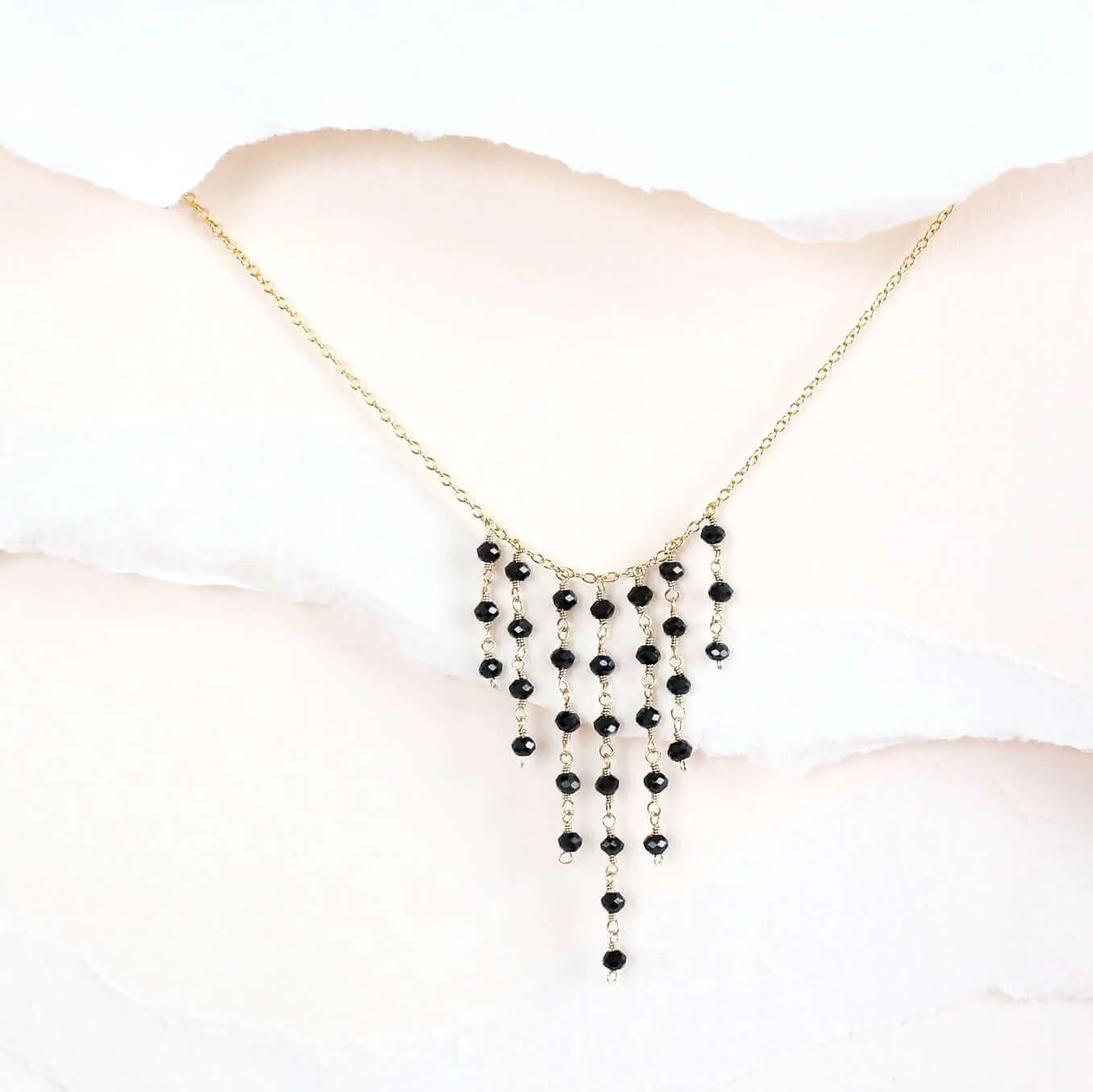 Black Spinel Mini Fringe Necklace