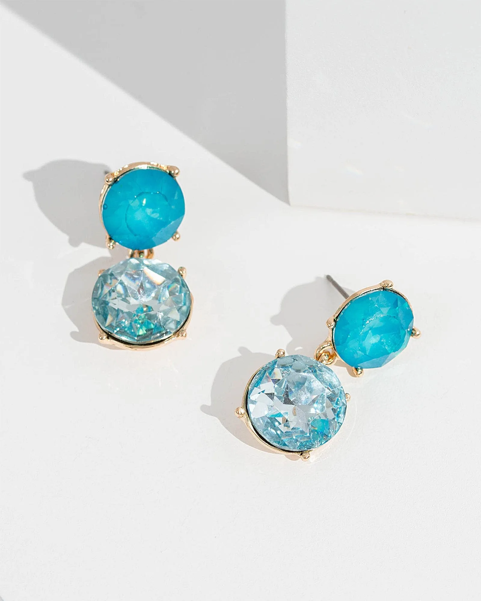 Blue Double Circle Drop Earrings