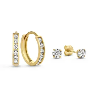 Cadeau d'Isabel 14 karat gold earring set with zirconia stones