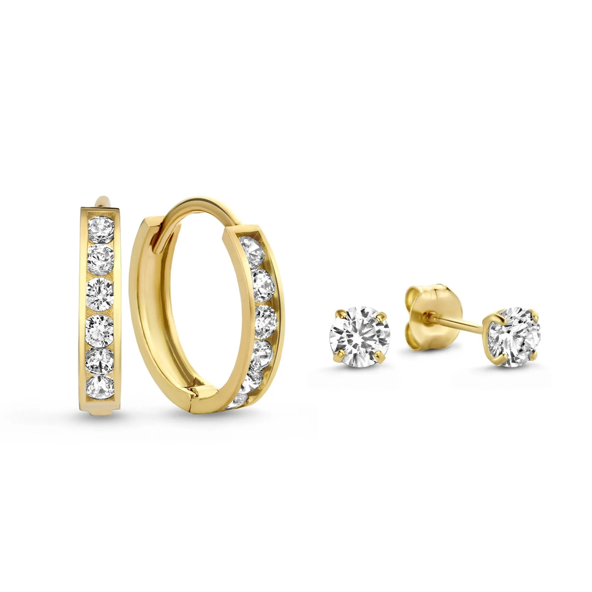 Cadeau d'Isabel 14 karat gold earring set with zirconia stones