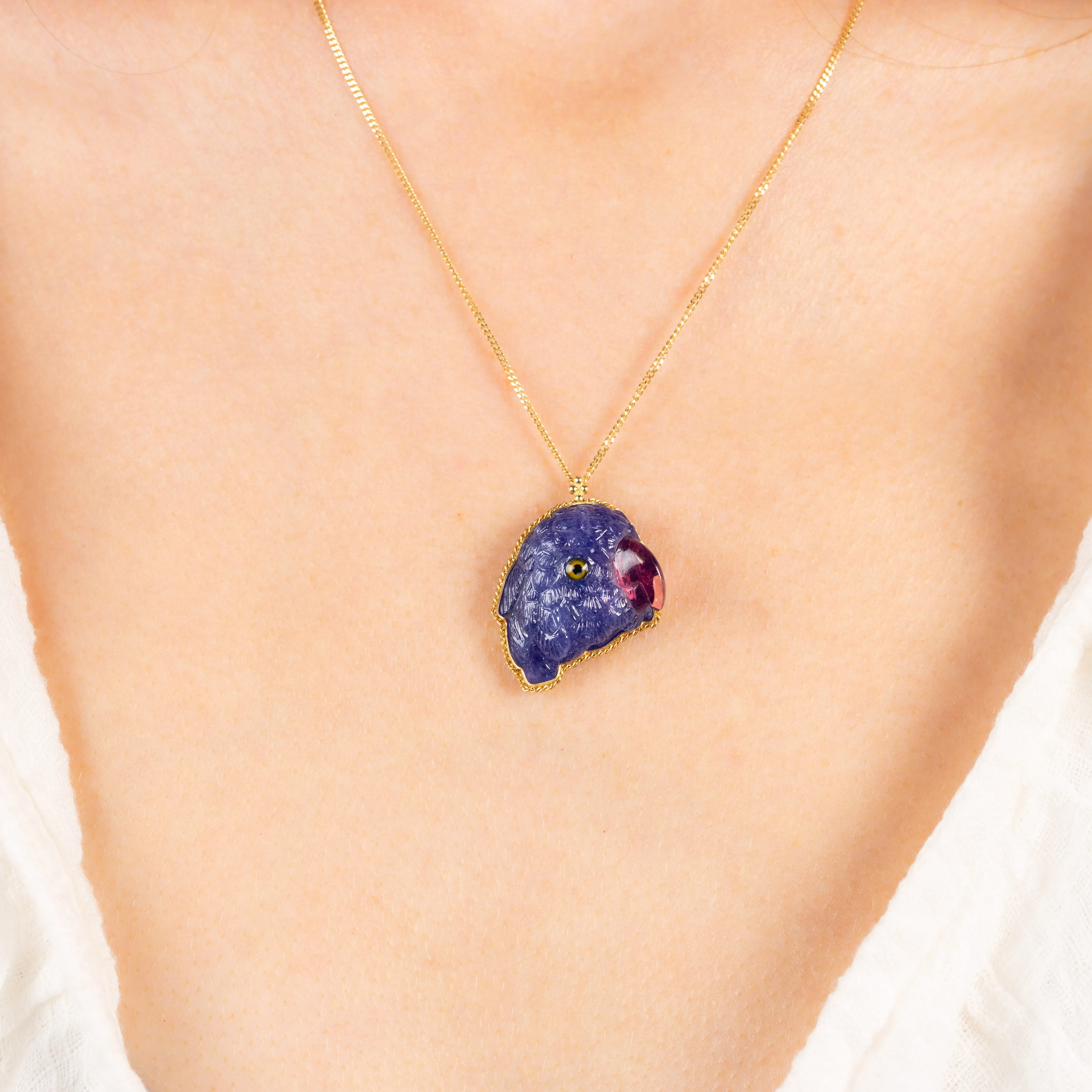 Carved Tanzanite Parrot Necklace