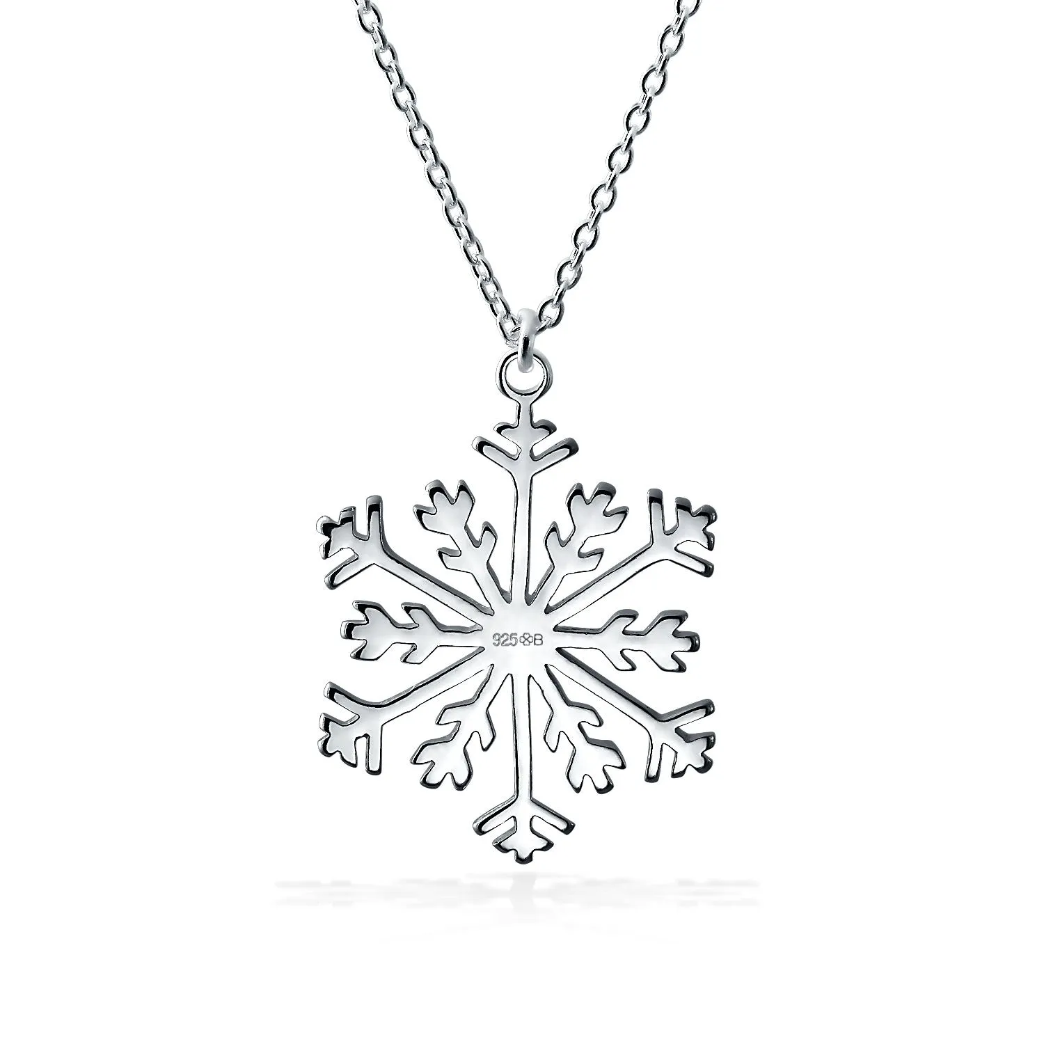 Classic Snowflake Pendant Necklace in Polished Sterling Silver for Christmas Party