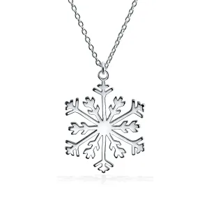 Classic Snowflake Pendant Necklace in Polished Sterling Silver for Christmas Party