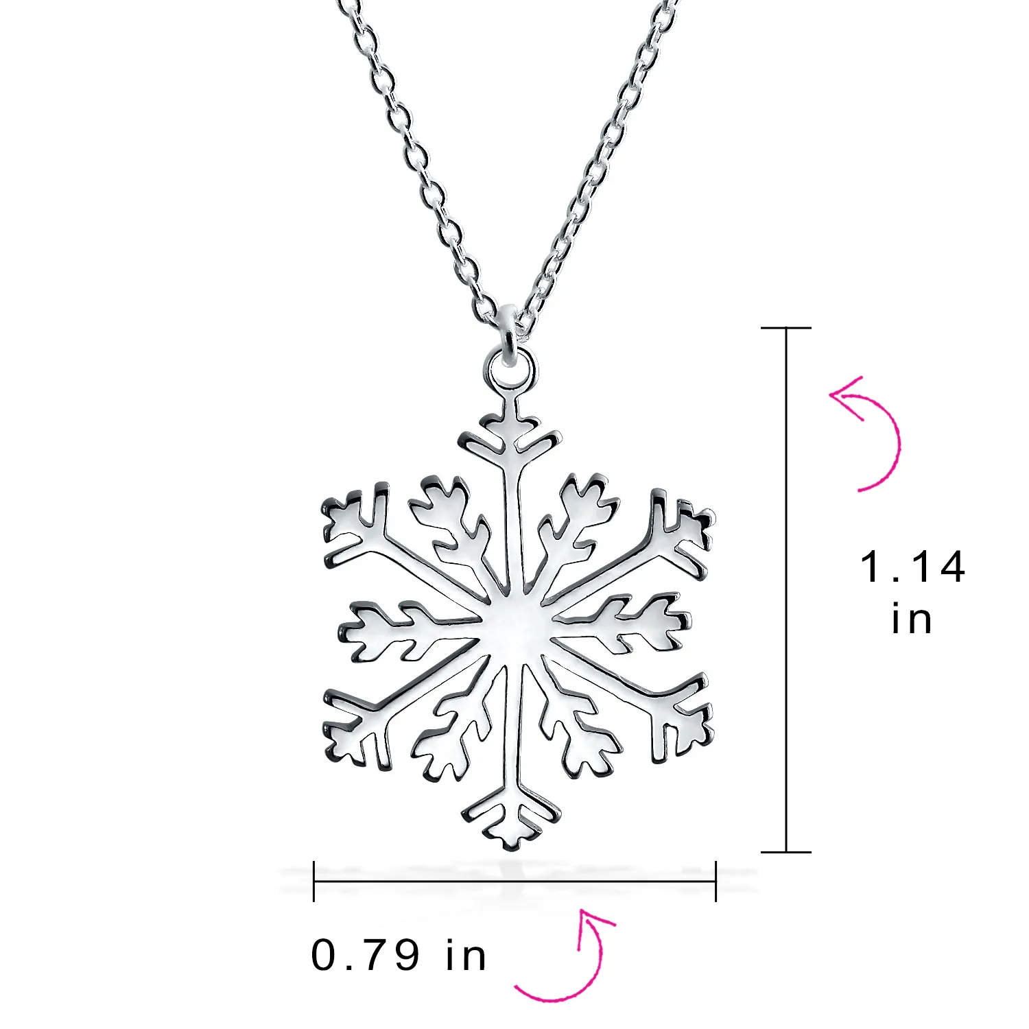 Classic Snowflake Pendant Necklace in Polished Sterling Silver for Christmas Party