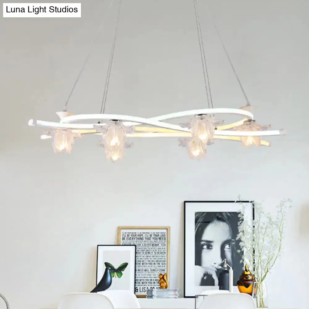 Contemporary Acrylic Twist 6-Head Pendant: White LED Hanging Lamp with Floral Shade in Warm/White/Natural Light