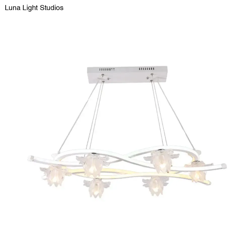 Contemporary Acrylic Twist 6-Head Pendant: White LED Hanging Lamp with Floral Shade in Warm/White/Natural Light