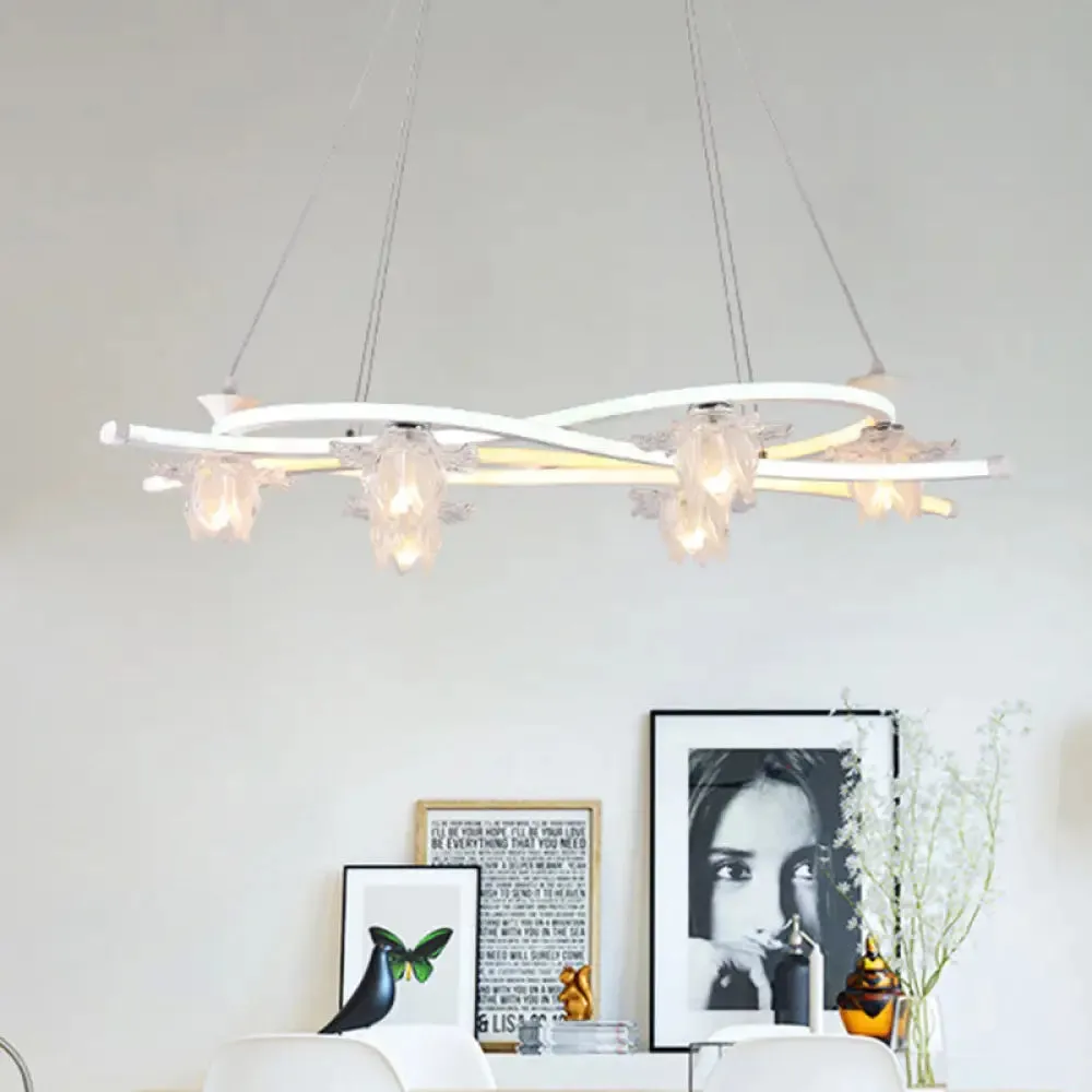 Contemporary Acrylic Twist 6-Head Pendant: White LED Hanging Lamp with Floral Shade in Warm/White/Natural Light