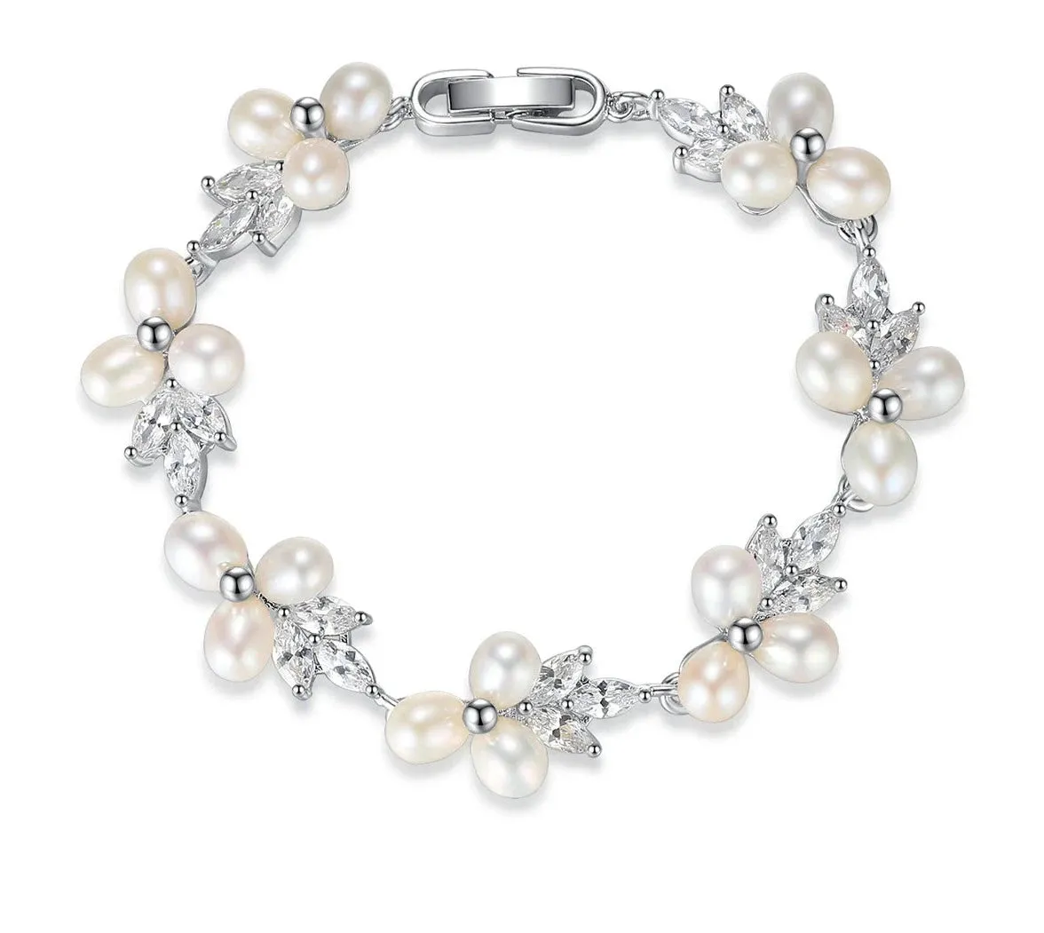 Cubic Zirconia Freshwater Pearl Bracelet