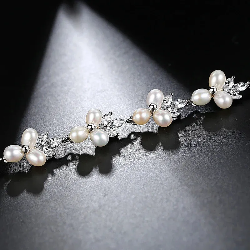 Cubic Zirconia Freshwater Pearl Bracelet