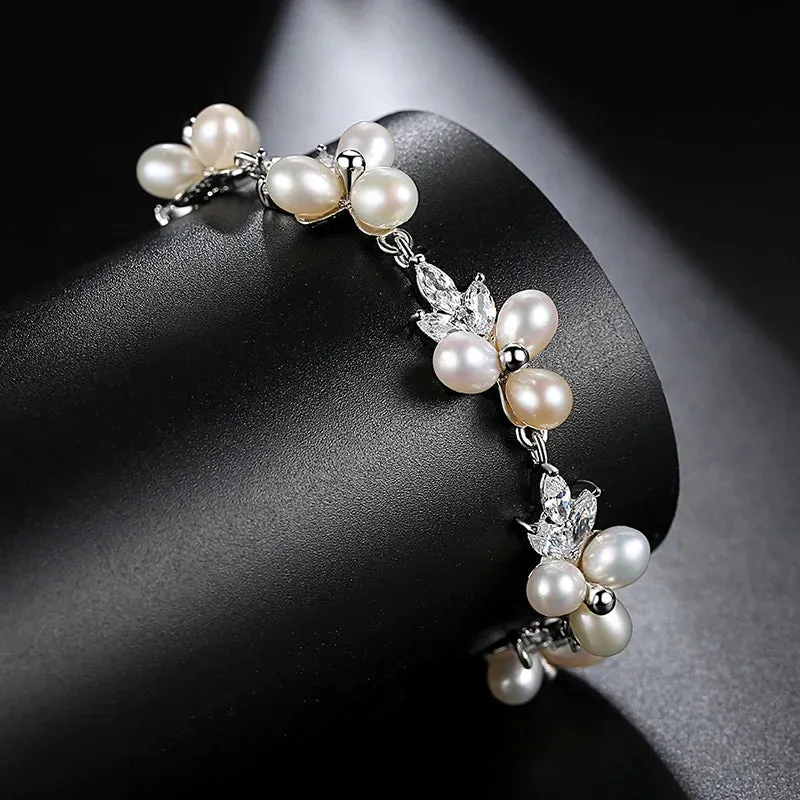 Cubic Zirconia Freshwater Pearl Bracelet