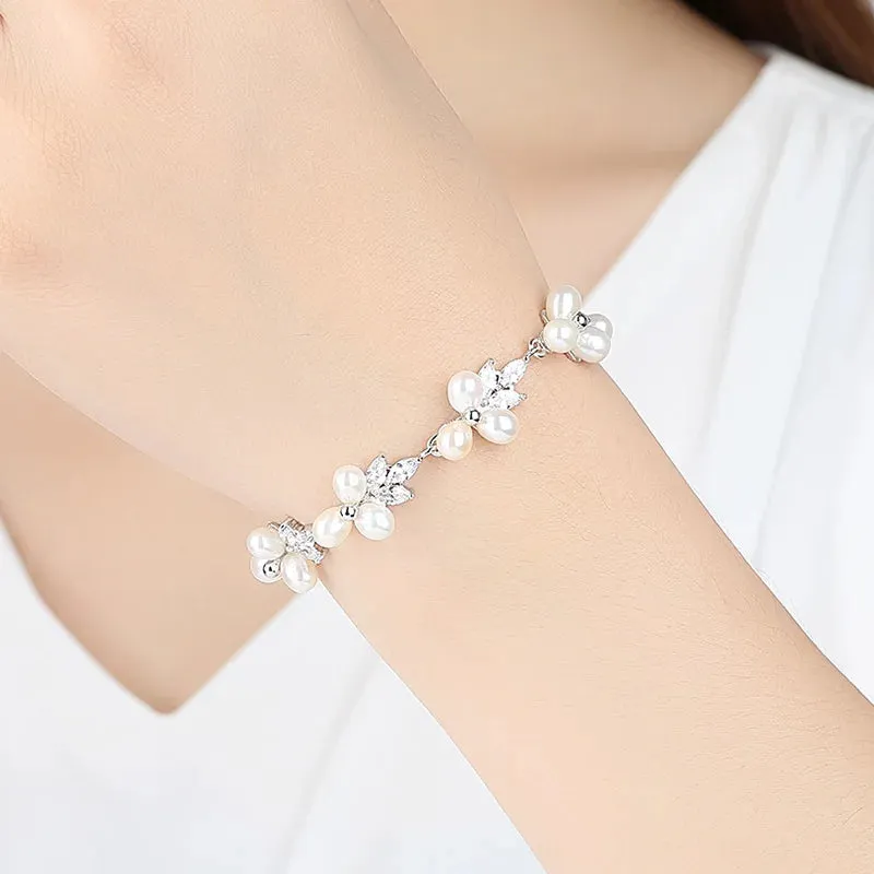 Cubic Zirconia Freshwater Pearl Bracelet