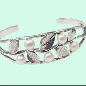 Cuff Bracelet made of sterling silver set with pearls