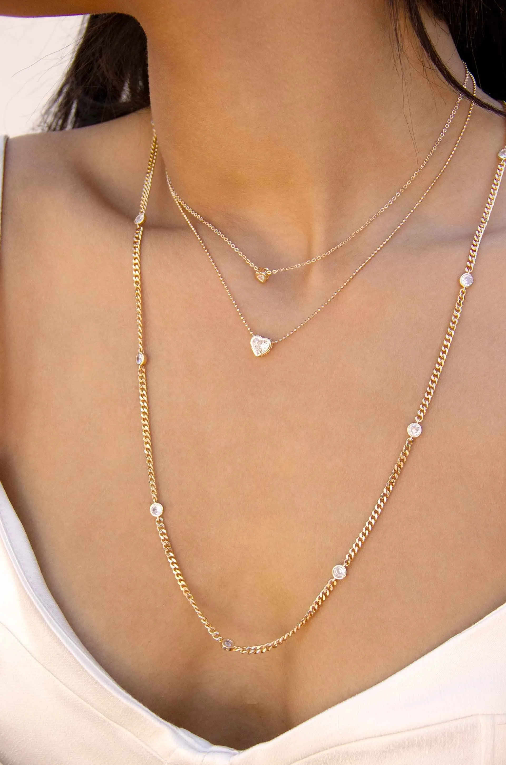 Dainty Chain and Crystal Layered Necklace Set