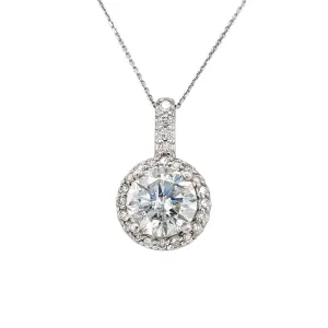 Dainty Round Diamond Halo Pendant Necklace in White Gold, 2.35 cttw