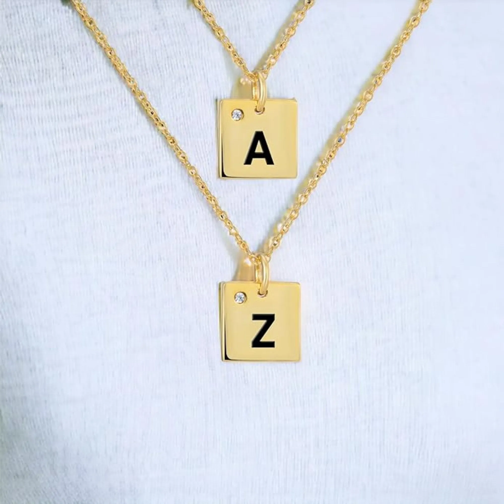 Dainty Square Name Tag Alphabet Letter Necklace