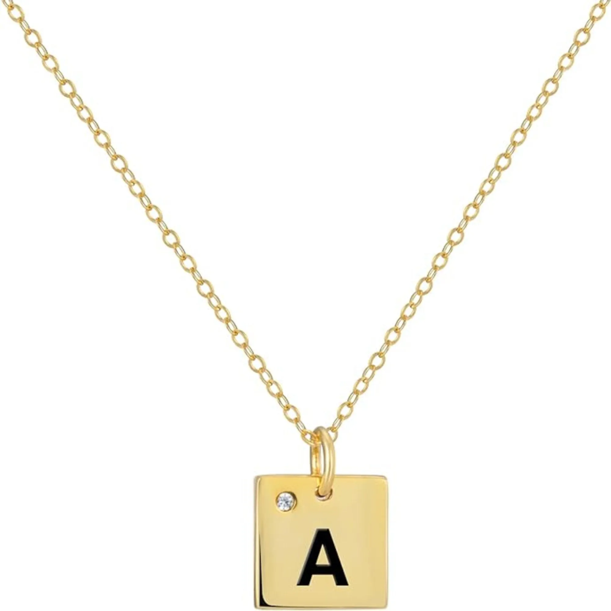 Dainty Square Name Tag Alphabet Letter Necklace