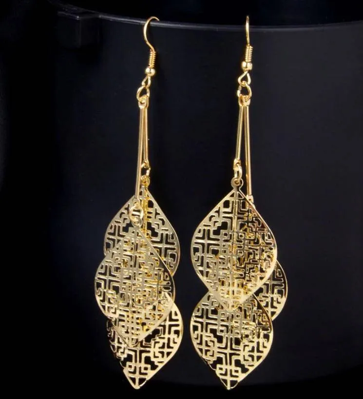 Dangling Batik Leaf Earrings in Gold or Silver