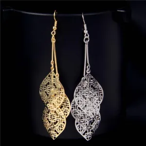 Dangling Batik Leaf Earrings in Gold or Silver